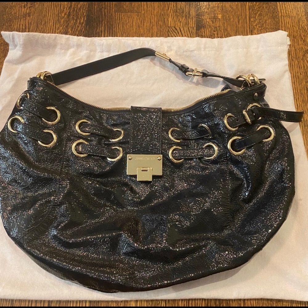 Jimmy Choi Navy Patent Leather Shoulder Bag